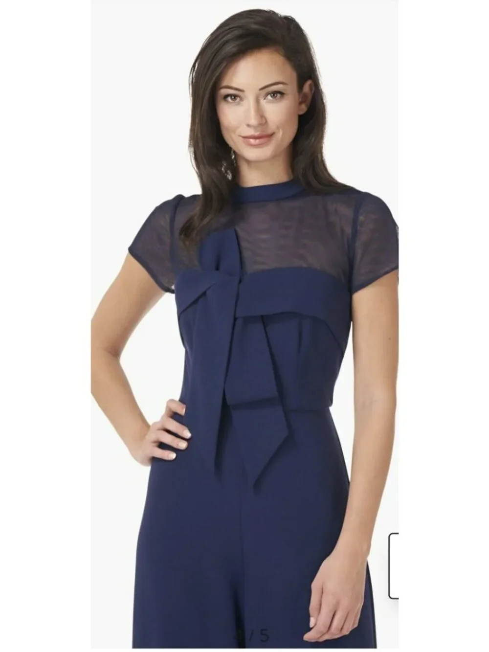 JS Collections Calista Peplum Jumpsuit Womens Size 14 Navy Wide Leg Formal NWT - Picture 2 of 16